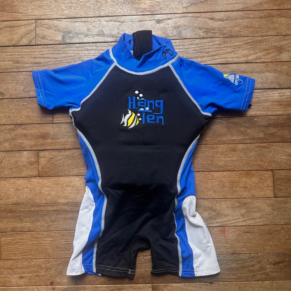 Hang Ten Swimsuit Suit Unisex 3-4 SPF 50+‎ Sun Protection Blue Black White Beach